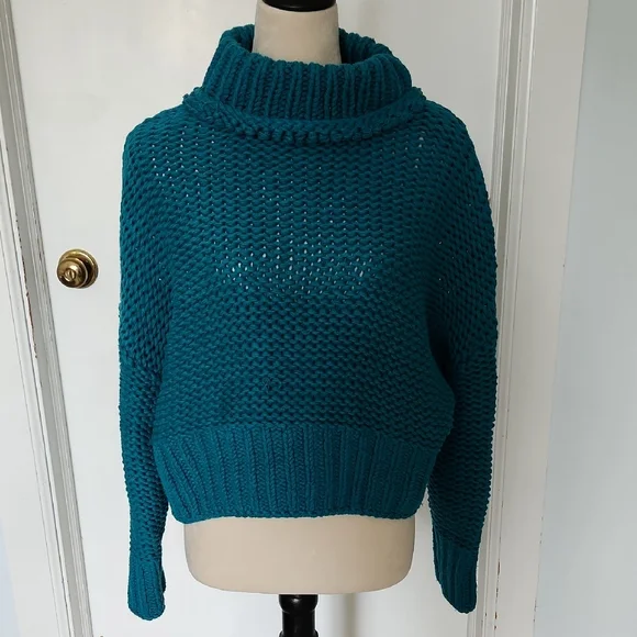 Free People My Only Sunshine Chunky Knit Sweater Teal Medium - Picture 2 of 5